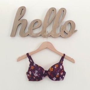 NWOT VS PINK Burgundy Floral Push-Up Bra (32C)
